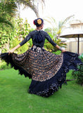 Black embroidery skirt with gold bindi border