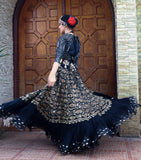 Black embroidery skirt with gold bindi border