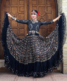 Black embroidery skirt with gold bindi border