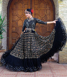 Black embroidery skirt with gold bindi border