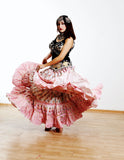 Block print skirt Pink embroidered with mirrors