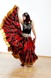 Block print peacock skirt red with gold padma border
