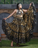 Block print Assuit pattern skirt Oriental Border Black/Gold