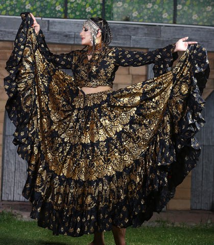 Block print Oriental Border Choli/halter top Black/Gold