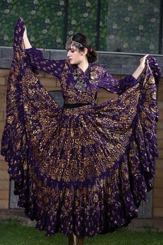 Block print Oriental Border Choli/halter top Purple/Gold