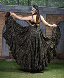 Block print skirt geometric pattern design black/gold