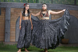 Block print skirt geometric pattern design black/silver