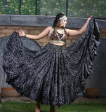 Block print skirt geometric pattern design black/silver