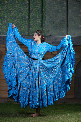 Block print Oriental Border Choli/halter top Blue/Silver