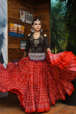 Block print Assuit pattern skirt red/silver