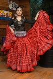 Block print Assuit pattern skirt red/silver