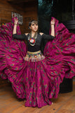 Block print peacock skirt magenta