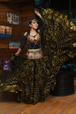 Block print Assuit skirt black/gold with gold border