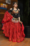 Block print Assuit pattern skirt red/gold polyester
