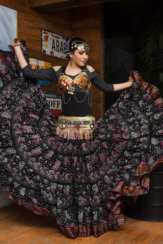 Block print funky paisley skirt with Padma border