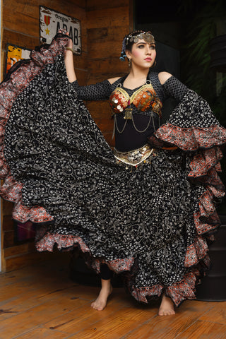 Jodha Maharani Skirt Black with orange border