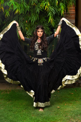 Gold border Skirt Black