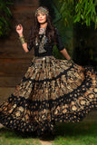Block print Assuit pattern skirt Oriental Border Black/Gold