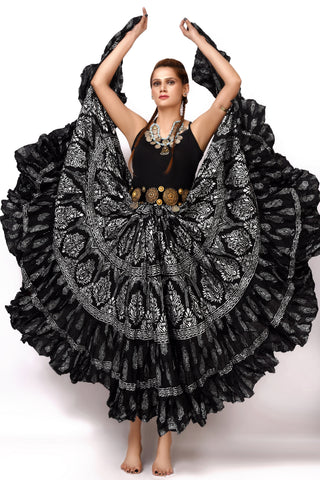Block print skirt Oriental Beauty black/white