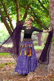 Block print lurex assuit skirt purple