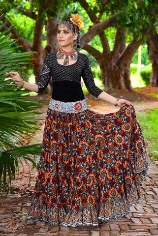 Block print skirt oriental sunset
