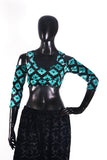 Drop shoulder Velvet Choli Black/turqouise