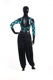 Drop shoulder Velvet Choli Black/turqouise