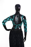 Drop shoulder Velvet Choli Black/turqouise