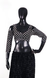 Drop shoulder Velvet Choli Black/white polka dot