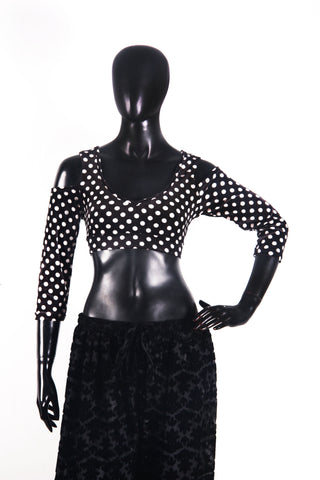 Drop shoulder Velvet Choli Black/white polka dot
