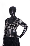 Drop shoulder Velvet Choli Black/white polka dot
