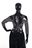 Drop shoulder Velvet Choli Black/white polka dot