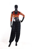 Drop shoulder Velvet Choli Black/orange stripe