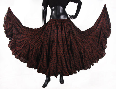 Polka Dot Block Print Skirt Chocolate Brown