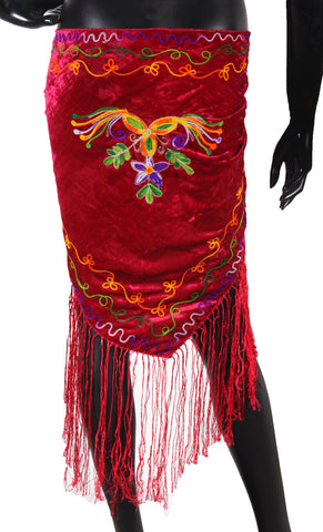 Velvet Embroidery Hipscarf Red