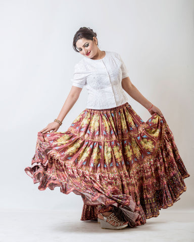Digital Printed Skirt Shades Of Burgundy
