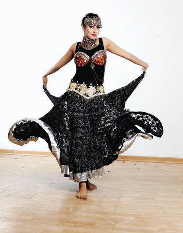 Black lace skirt with silver border