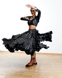 Block print skirt geometric pattern design black/silver