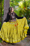 Block print Assuit pattern skirt olive/silver