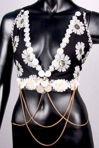 Halter Top Black/White/Gold