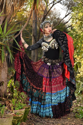 Block print patchwork skirt