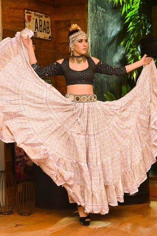Block print skirt white pearl