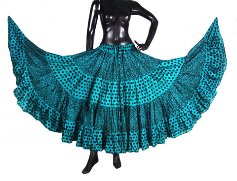 Turqouise/Black Stripe Polka Dot Block Print Skirt