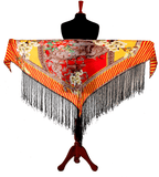 Digital printed Hip scarf with fringe real silk