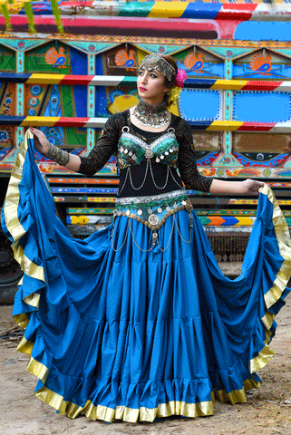 Gold border Skirt turqouise